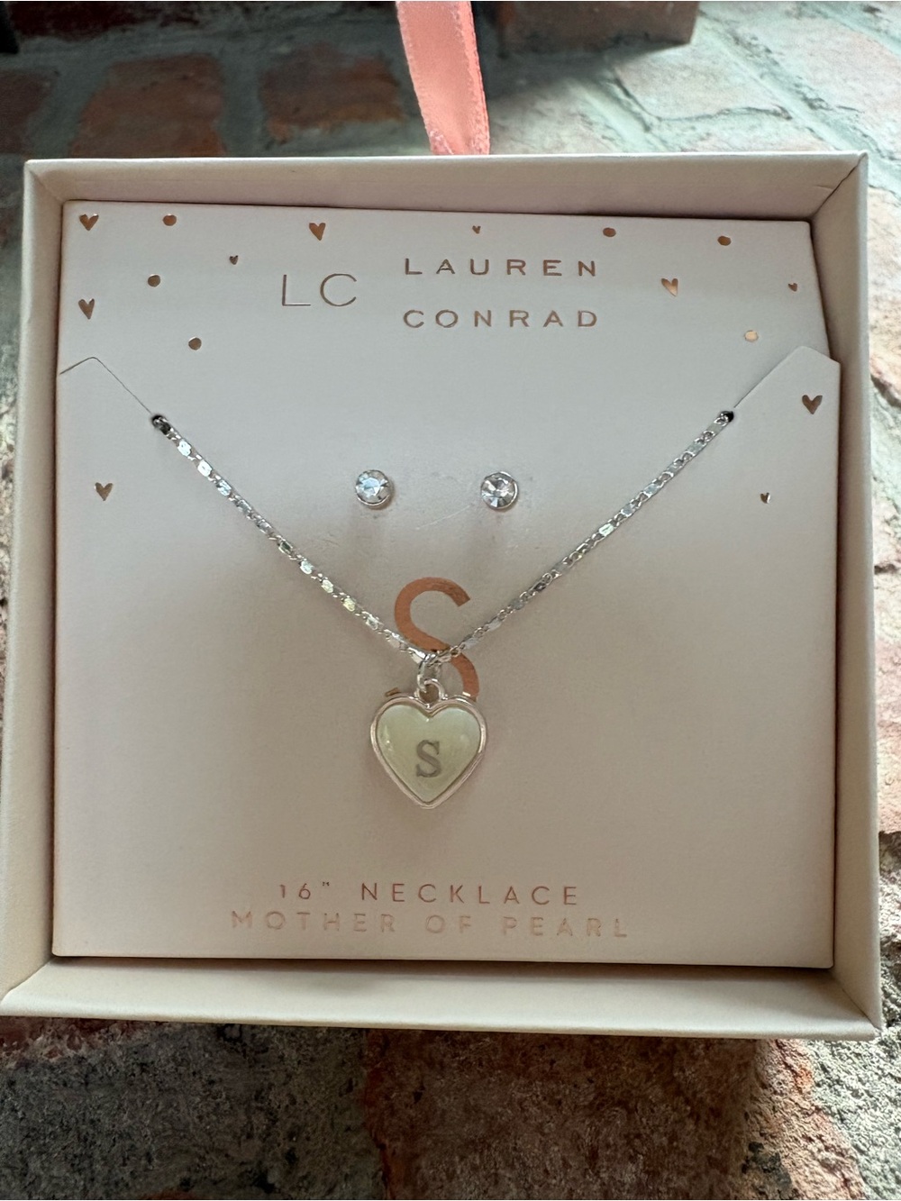 LC Lauren Conrad Silver Heart Initial 'S' Necklace and Stud Earrings